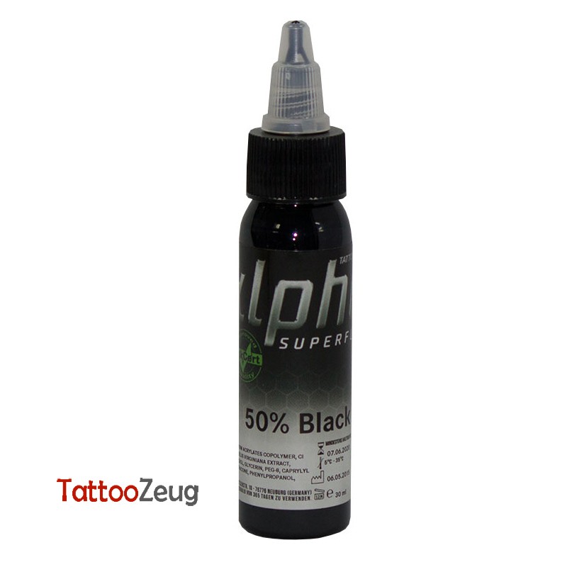 50% Black, 30ml alpha SUPERFLUID Tätowierfarbe 50% Black, 30ml alpha SUPERFLUID Tätowierfarbe