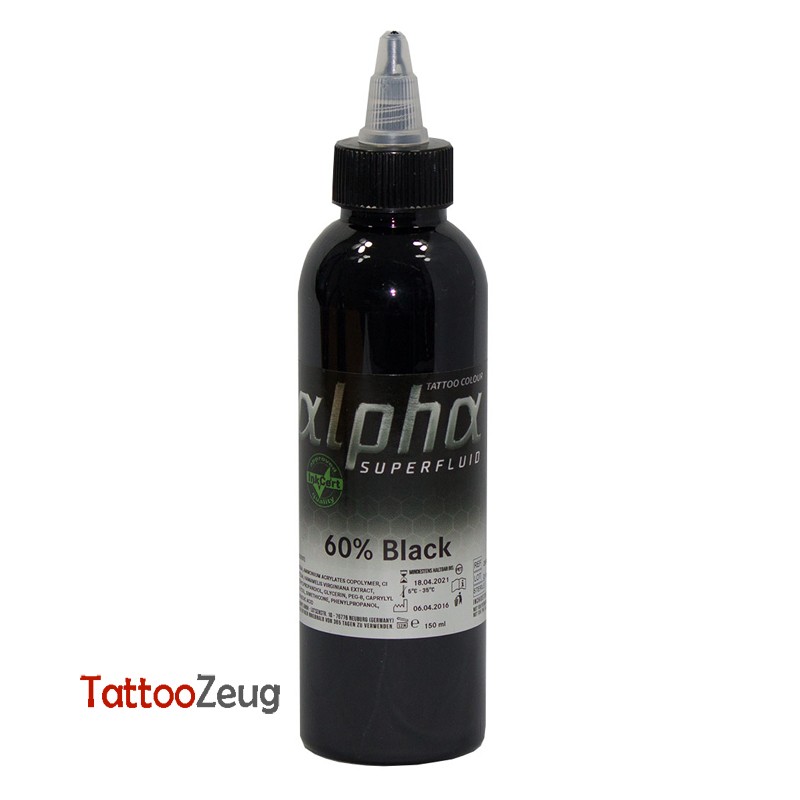 60% Black, 150ml alpha SUPERFLUID Tätowierfarbe